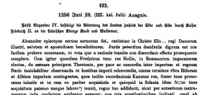 Preussisches Urkundenbuch t. II: regest zapisany po niemiecku frakturą, tekst po łacinie zapisany antykwą